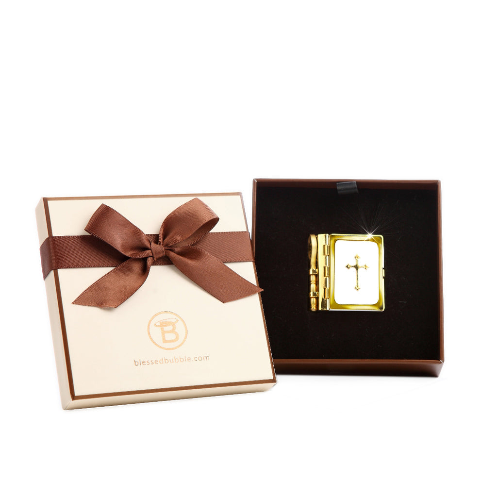Christian Miniature Bible Necklace With Detachable Magnifying Glass gift box