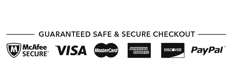 Logos of McAfee Secure, Visa, MasterCard, American Express, Discover, and PayPal on a white background with text 'Guaranteed Safe & Secure Checkout'.